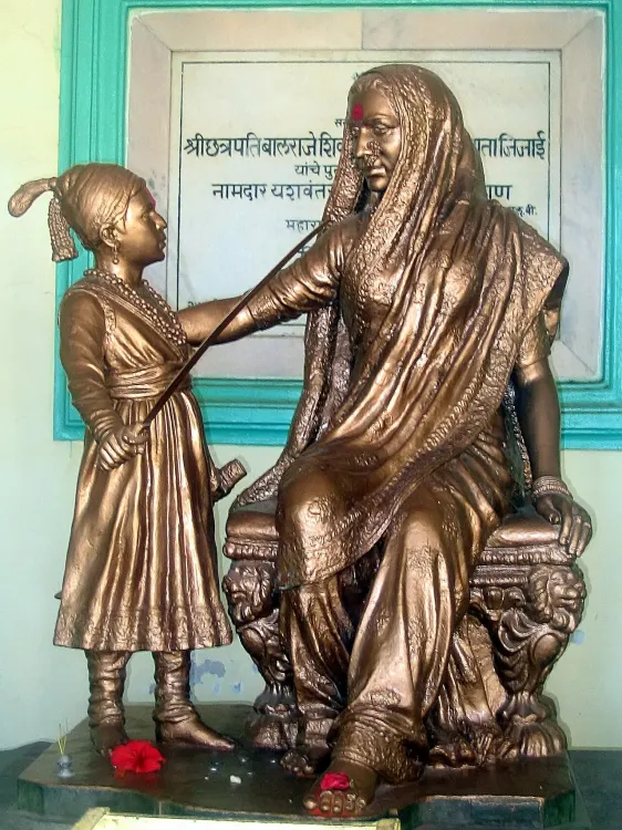 Statue of Rajmata Jijabai with young Chhatrapati Shivaji Maharaj on Shivneri