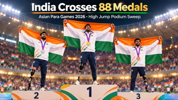 Indian para athletes on the high jump podium at the Asian Para Games 2026 (AI-generated image)