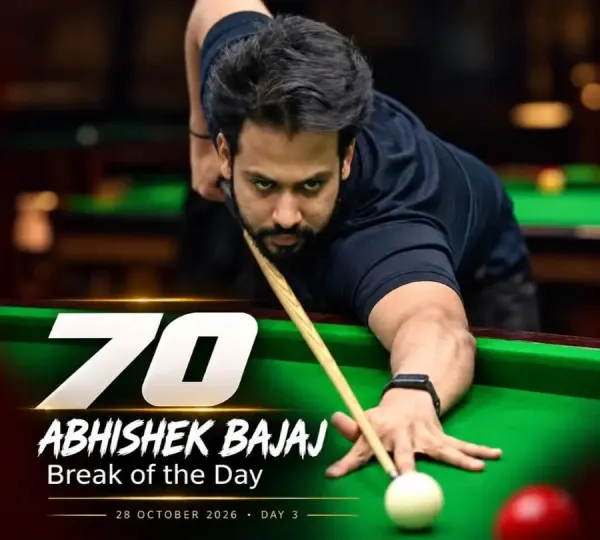 Abhishek Bajaj playing a shot, Break of the Day 70, Maharashtra 6-Red Snooker State Ranking 2026, 28 October 2026