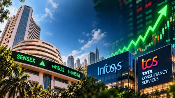 Sensex opens 416 points higher as Infosys and TCS lead an IT rally (AI-generated image)