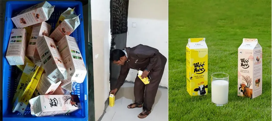 Collection of woohoo doodh cartons