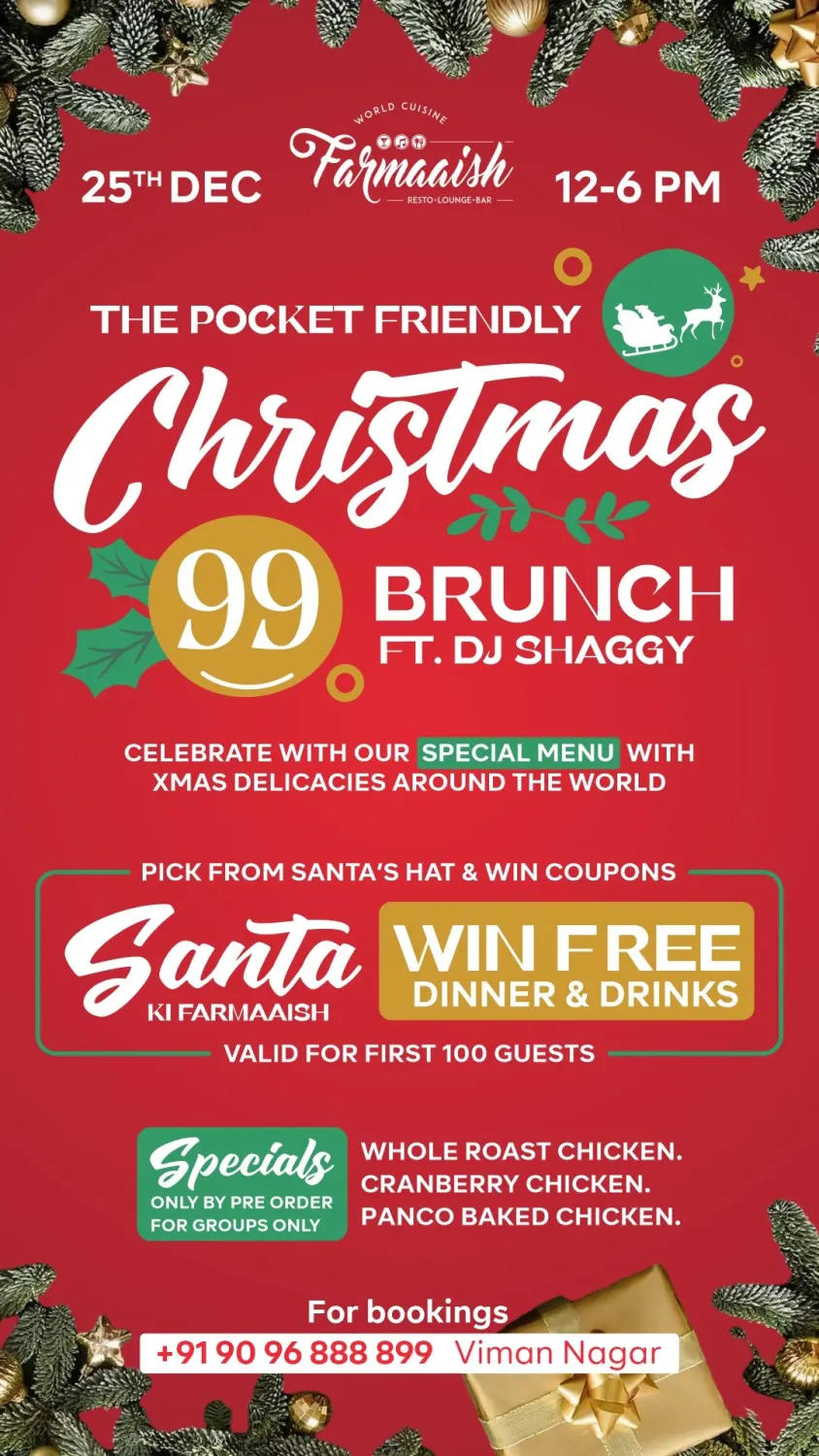 Christmas Brunch Offer, Santa Ki Farmaaish at Farmaaish Loungeand Bar, Viman Nagar